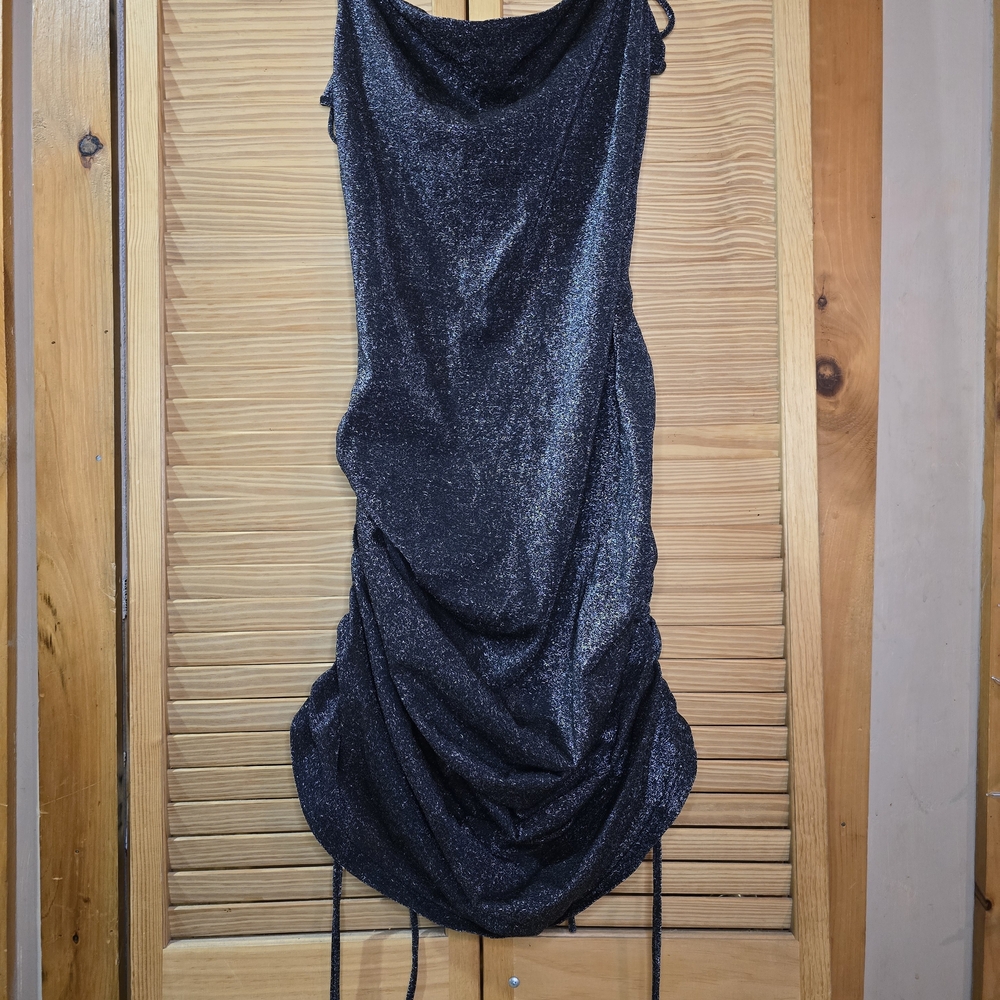 Nasty Gal Black Shimmer Dress Adjustable Side Straps, Size 10 - Picture 7 of 7